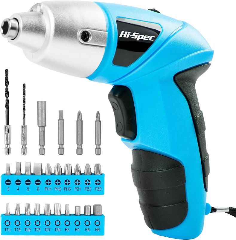 Photo 1 of Hi-Spec 27pc 3.6V Blue USB Small Power Electric Screwdriver Set. Cordless & Rechargeable with Driver Bit Set
