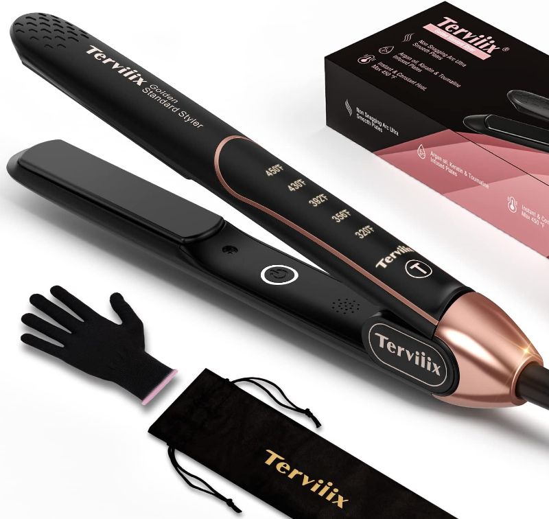 Photo 1 of Terviiix Plancha De Cabello Professional 450°F, Non-Snagging Ceramic Flat Iron Hair Straightener 1 inch, 3X Less Damage Hair Iron Straightener and Curler, 15s Fast Heating, 5 Adjustable Heats
