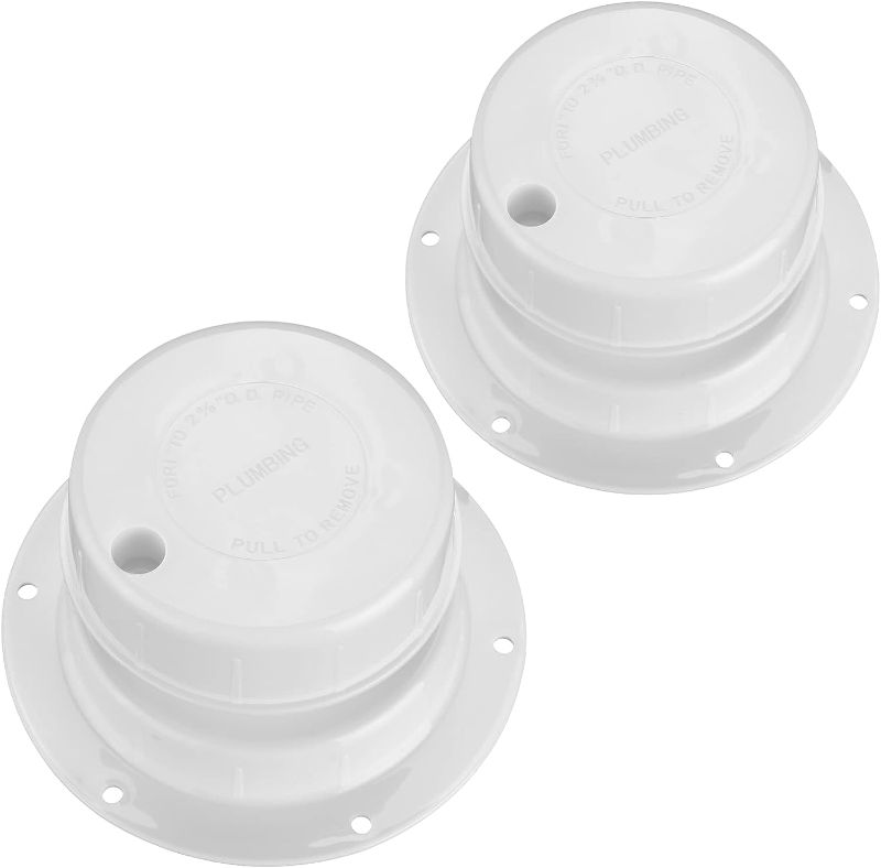 Photo 1 of  RV Plumbing Vent Caps - Camper Vent Cap Replacement for RV Trailer Camper Motorhome, RV Roof Sewer Vent Cover Caps Kit for 1 to 2 3/8 Inch Pipe - White-(2 Pack)