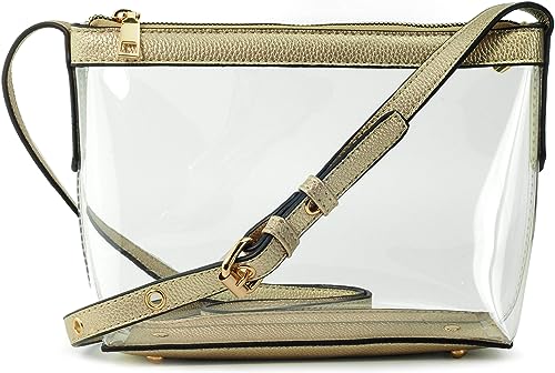 Photo 1 of Clear Zipper Cross Body Bag with Vegan Leather Trim
