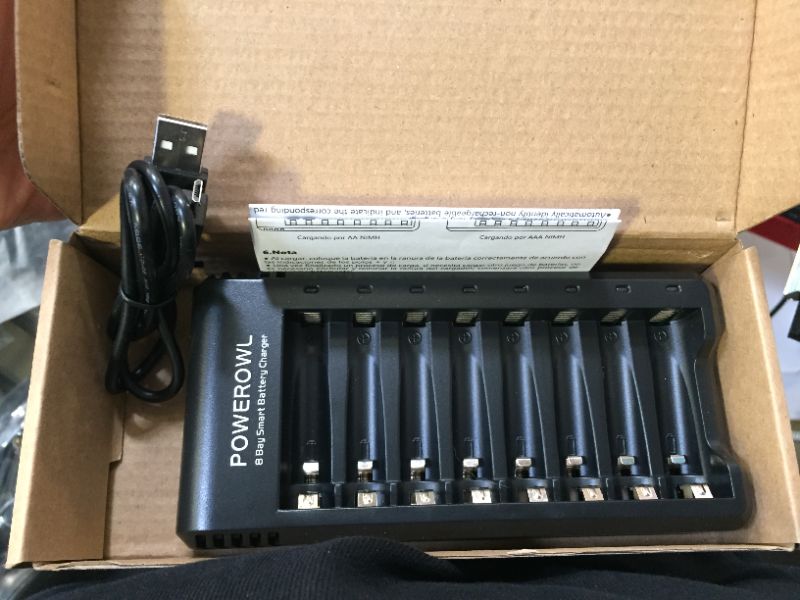 Photo 2 of POWEROWL 8 Bay AA AAA Battery Charger, USB High-Speed Charging, Independent Slot, for Ni-MH Ni-CD Rechargeable Batteries, No Adapter