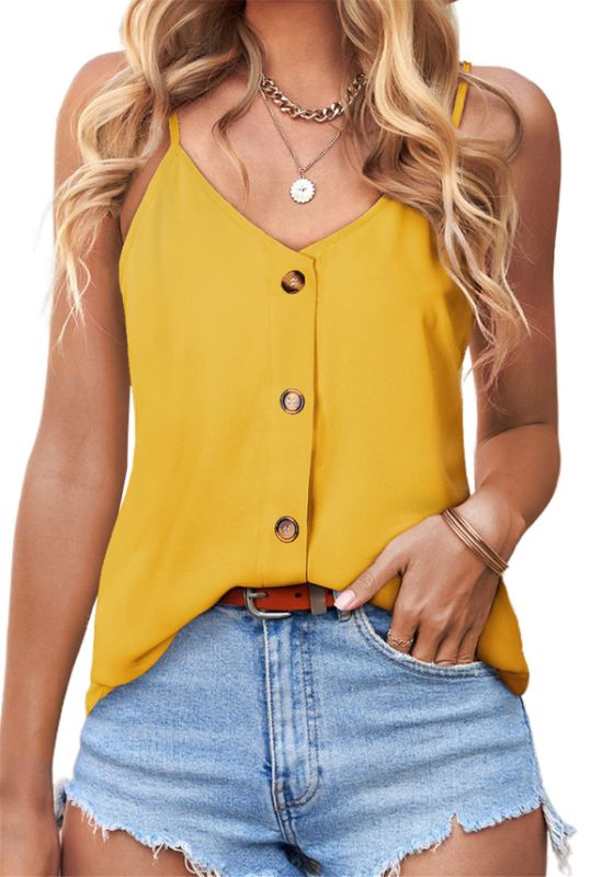 Photo 1 of BLENCOT Women Button Down Tank Tops Loose Casual V Neck Strappy Summer Sleeveless Shirts Blouses  Medium Yellow