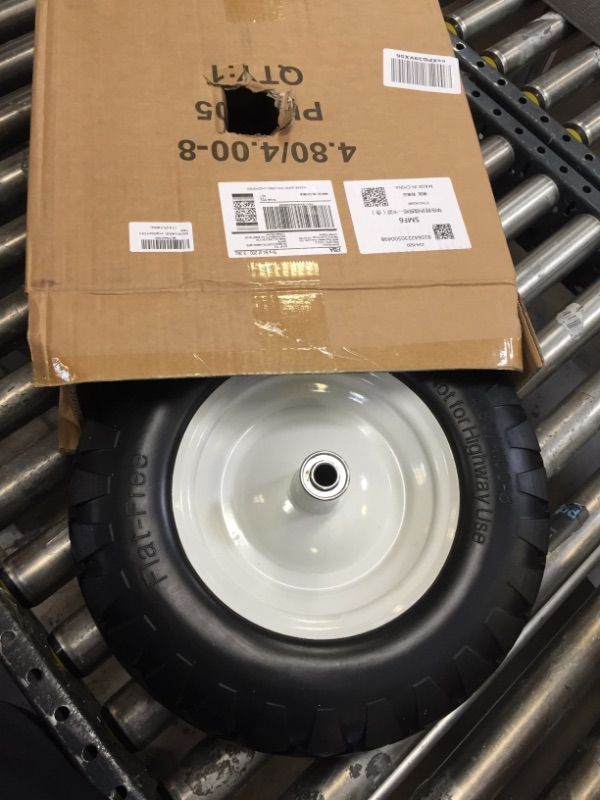 Photo 2 of BAIVE BW 16" Flat Free Solid Polyurethane Tire and Wheel, 4.80/4.00-8 PU Airless Tires with 5/8" Ball Bearings, 6" Centered Hub for Hand Truck/Utility Cart/Dollies/Various Carts, 1 Pc(440 Lb Load) 4.80/4.00-8/5.5 lbs/2