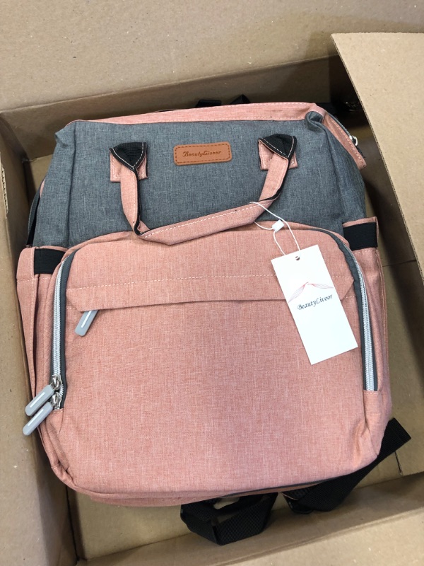 Photo 1 of BeautyLivoor 3 in 1 Diaper Bag Backpack with Changing Station, Baby Bags for Girls Boys, Newborn Baby Shower Gifts, Large Capacity Mommy Bag with USB Charging Port Gray-pink