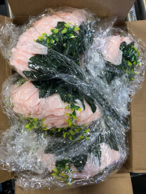 Photo 1 of 10 Fake Flower Ball Arrangement Bouquet,15 Heads Plastic Roses with Base, Suitable for Our Store's Wedding Centerpiece Flower Rack for Parties Valentine's Day Home Décor (Pink)
