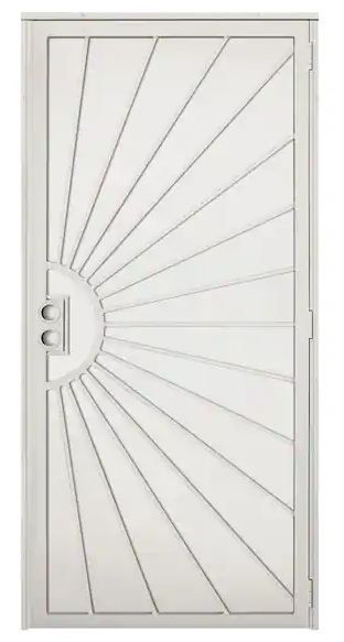 Photo 1 of 36 in. x 80 in. Solana Navajo White Surface Mount Outswing Steel Security Door with Perforated Metal Screen
