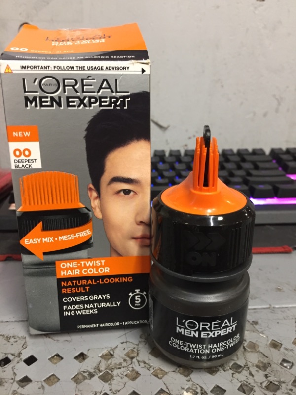 Photo 2 of L’Oréal Paris Men Expert One Twist Mess Free Permanent Hair Color, Mens Hair Dye to Cover Grays, Easy Mix Ammonia Free Application, Deepest Black 00, 1 Application Kit
