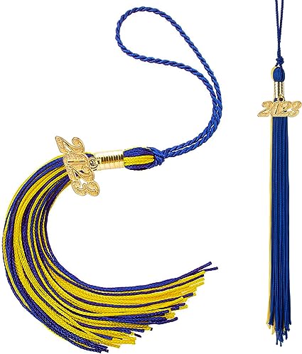 Photo 1 of 2 PACK ---- 2 PCS Graduation Cap Tassel Charm 2023 Tassels for Graduation Cap 2023 Graduation Hat Decoration Tassel with The 2023 Year Gold Charms 9" Blue Gold
