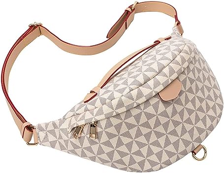 Photo 1 of Fashion Women Funny Pack Purse Waterproof Leather Waist Bag Floral Print Running Belt Pack Crossbody Sports Zipped Shoulder Sling Bag (White geometric)