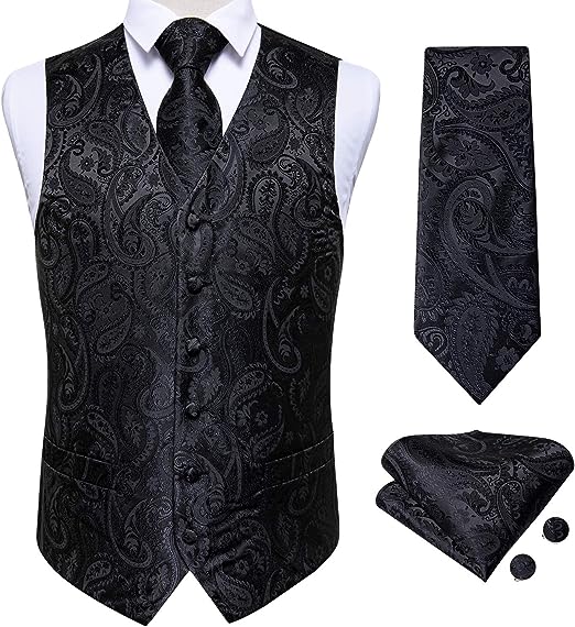 Photo 1 of DiBanGu Mens Wedding Paisley Suit Vest, Waistcoat Necktie and Pocket Square Cufflinks XL