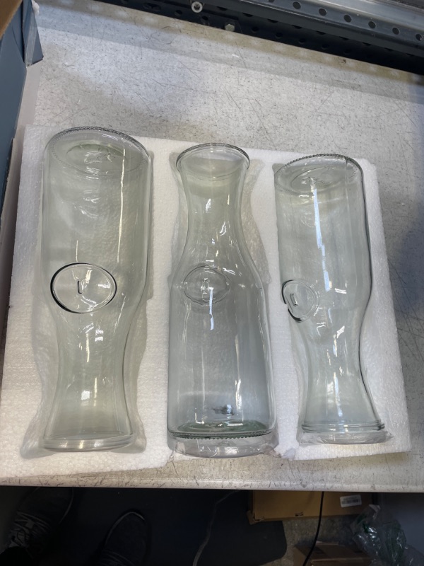 Photo 2 of Large Glass Carafe Pitchers, By Kook, 50 oz Beverage Dispensers, Clear Jugs For Mimosas, Water, Wine, Milk and Juice, with Plastic Lids, Dishwasher Safe, of 3