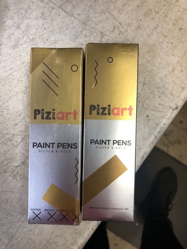 Photo 2 of 2 PACK PIZIART Silver and Gold Acrylic Paint Pens for Rock Painting, Stone, Glass, Ceramic, Wood, Canvas, Fabric. Set of 6 Paint Markers: 4 Extra-Fine 0.7mm Tip and 2 Medium 3mm Tip. Opaque Ink SEALED