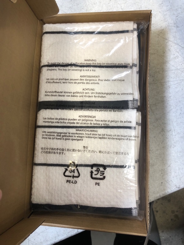 Photo 2 of Amazon Basics 100% Cotton Terry Kitchen Dish Towels, Popcorn Texture - 4-Pack, Black Stripe Black Stripe Dish Towel (Pack of 4)