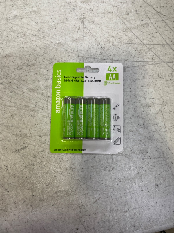 Photo 2 of Amazon Basics 4-Pack Rechargeable AA NiMH High-Capacity Batteries, 2400 mAh, Recharge up to 400x Times, Pre-Charged 4 Count (Pack of 1)