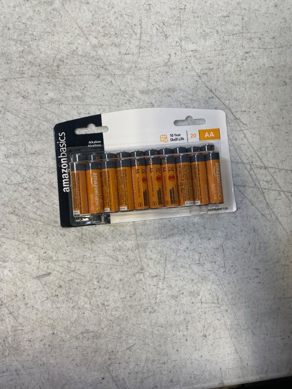 Photo 1 of Amazon Basics 20 Pack AA Alkaline Batteries - Blister Packaging 20 Count (Pack of 1)