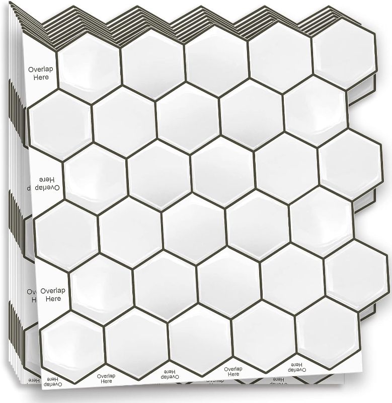 Photo 1 of 12-Sheet Hexagon Peel and Stick Tile Backsplash, 3D Backsplash Tile for Kitchen, Stick on Kitchen Wall Bathroom Laundry Room Wall (12''x12'')