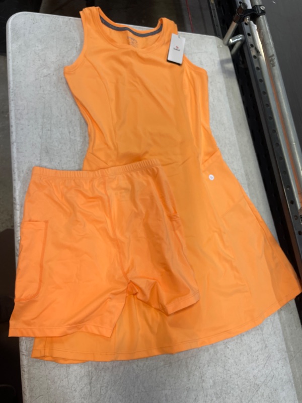 Photo 1 of Baleaf Dress Sleeveless Activewear A-Line Dress WITH SHORTS Tennis Golf Orange XS