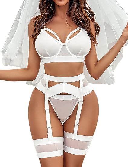 Photo 1 of Avidlove Sexy Lingerie Set for Women with Underwire Strappy Lingerie Push Up 5 Piece Lingerie Set with Garter 2XL