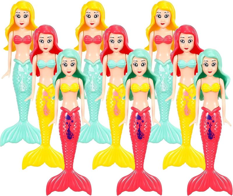 Photo 1 of Cindeer 9 Pcs Mermaid Dolls Dive Mermaids Dive Toys Mermaid Bath Toys Mermaid Pool Toys for Girls Boys Bathtub Swimming Summer Beach Water Toys Birthday Party Gifts Supplies, 3 Colors