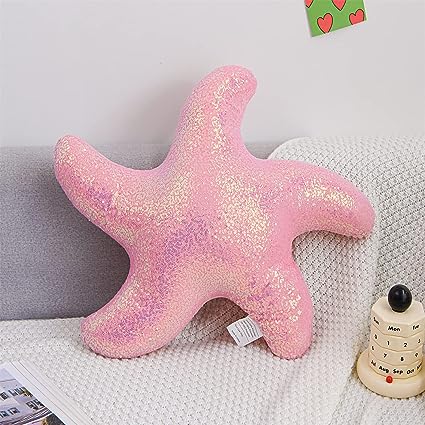 Photo 1 of Aimuan Starfish Sequin Pillow Beach Themed Decorative Throw Pillows Sparkling Pillows for Home Cute Star Shaped Stuffed Animal Cushion (Pink)
