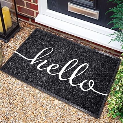 Photo 1 of  Door Mat, Welcome Mat Hello Doormat, Non-Slip Floor Mat Entry Rug with Rubber Backing 31'' X 19", Scrape Dirt Off Shoes Easy to Clean Door Mat Black for Front Door Outdoor & Indoor