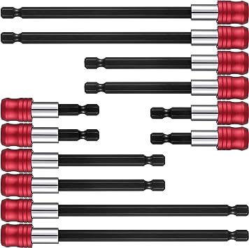 Photo 1 of 12 Pieces Drill Bit Extension Magnetic Drill Extension Bit Holder 1/4 Inch Hex Shank Automotive Drill Bit Quick Release Screwdriver Extender Adapter Set for Screws Nuts Drill Handheld Driver, 3 Sizes