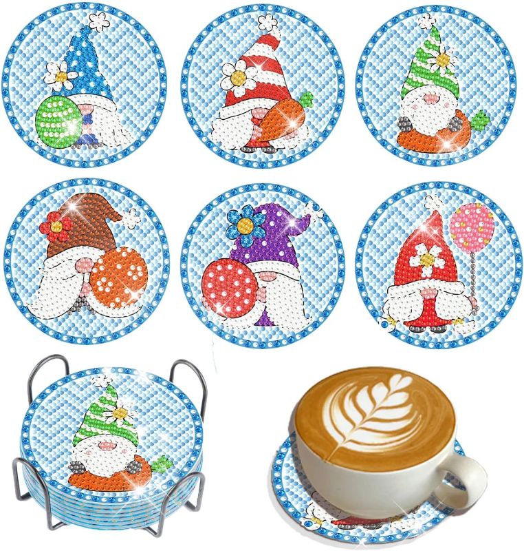 Photo 1 of 6PCS Diamond Painting Coasters Kits Gnome for Adults Beginners,DIY Diamond Art Coasters with Holder Kit for Kids,Small Diamond Dots Paintings Diamonds Dotz Stickers for Home Decor Party Gift