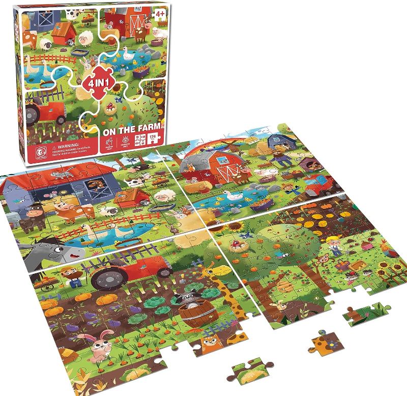 Photo 1 of Floor Puzzles for Kids Ages 4-8,4 in 1 Preschool Jumbo Floor Puzzles for Kids Ages 3-5,174 Pcs Contains 4 Exquisite Stories in a Gift Box for Boys and Girls. Great Gifts for Children (26.8in x 26.8in)