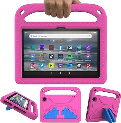 Photo 1 of  Kids Case for All-New Fire 7 Tablet (2022) - Lightweight & Shockproof Handle Stand Case for Kinlde Fire 7" 2022 Release 12th Generation - Rose