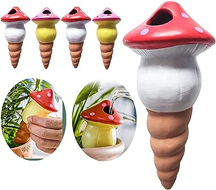 Photo 1 of  4 Packs Mushroom Plant Watering Globes Decorative, Automatic Plant Waterer Irrigation Drippers, Plant Watering Wands Indoor Plants (Mushroom)