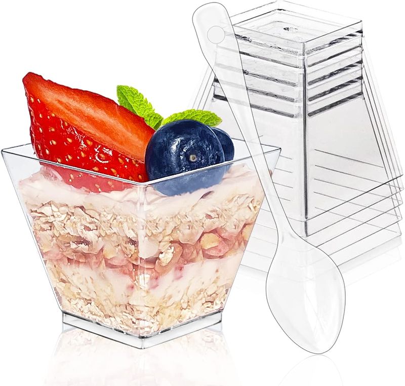 Photo 1 of  Mini Dessert Cups Spoons,Small Clear Plastic Appetizer Cups for Tasting Party,Desserts,Appetizers,Fruit,Parfait,Ice Cream. SPOONS ARE EXTREMELY SMALL