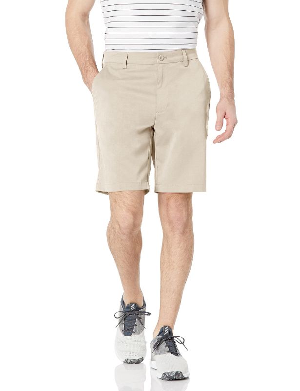 Photo 1 of Amazon Essentials Men's Classic-Fit Stretch Golf Short Polyester Blend Stone 38