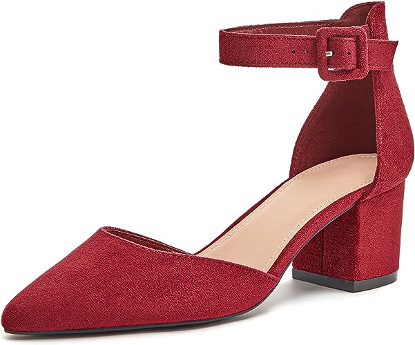 Photo 1 of FISACE Womens Low Mid Square Heel Ankle Strap Sandal Office Ladies Pointed Toe Pumps Shoes size 5