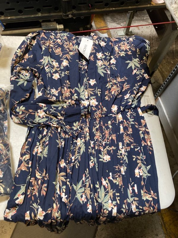 Photo 1 of HAOKEKE Women's Floral Print Dress Long Sleeves Fungus Flare Round Neck A-line Dress xl