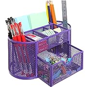 Photo 1 of MINI  Purple Metal Wire Mesh Office Supplies Desk Organizer Caddy with 8 Compartments and Storage Drawer