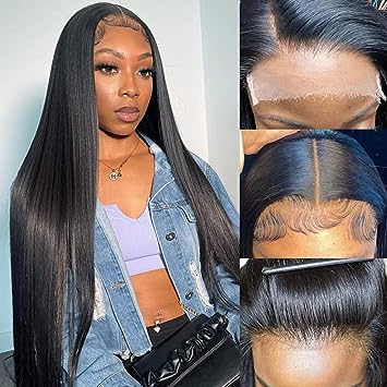 Photo 1 of 26 Inch HD Lace Front Wigs Human Hair Pre Plucked Straight Human Hair Wigs for Black Women 4x4 Lace Closure Wigs Human Hair 150% Density Glueless Wigs Human Hair Pre Plucked Straight Closure Wigs