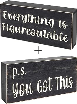 Photo 1 of  Inspirational Home Office Desk Black Box Signs - Everything is Figureoutable+P.S. You Got This