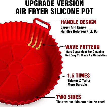 Photo 1 of                                                        Air Fryer Silicone Pot, 8 inch Air Fryer Oven Accessories, Air Fryer Liners Replacement for Flammable Parchment Liner Paper, Silicone Air Fryer Basket - 5 to 8 QT                                      