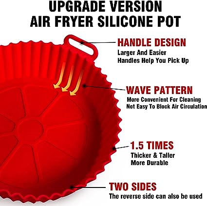 Photo 1 of Air Fryer Silicone Pot, 8 inch Air Fryer Oven Accessories, Air Fryer Liners Replacement for Flammable Parchment Liner Paper, Silicone Air Fryer Basket - 5 to 8 QT