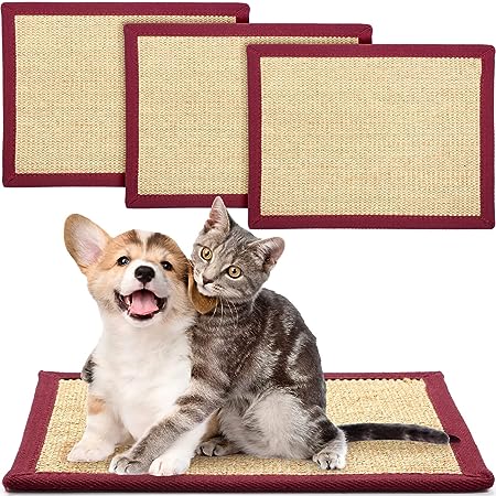 Photo 1 of 4 Pieces Cat Scratching Mat Sisal Cat Scratch Mats 15.7 x 12 Inch Cat Scratcher Scratch Pad Mat for Cat Grinding Claws and Protecting Furniture Carpets Sofas, Light Brown