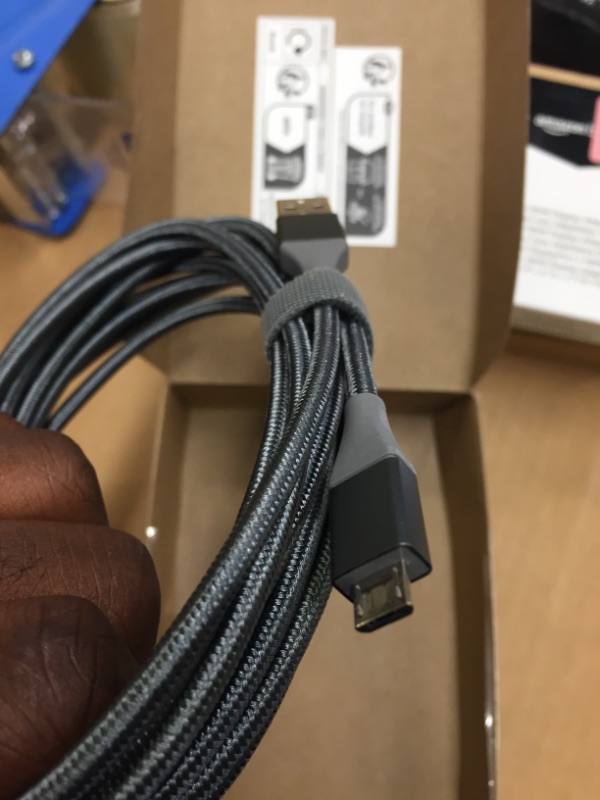 Photo 2 of Amazon Basics Micro USB to USB-A 2.0 Cable, Nylon Braided Cord, 480Mbps Transfer Speed, Gold-Plated, 10 Foot, Dark Gray Dark Grey 10 Feet - four piece.