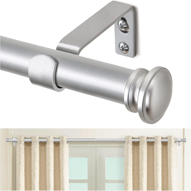 Photo 1 of TONIAL Curtain Rod 32 to 58 Inch(2.6-4.8ft), Telescoping Splicing 3/4 Drapery Rods for Windows 20 to 53 Inch(1.7-4.4ft), Decorative Single Rod with Small Cap Finial, Silver
