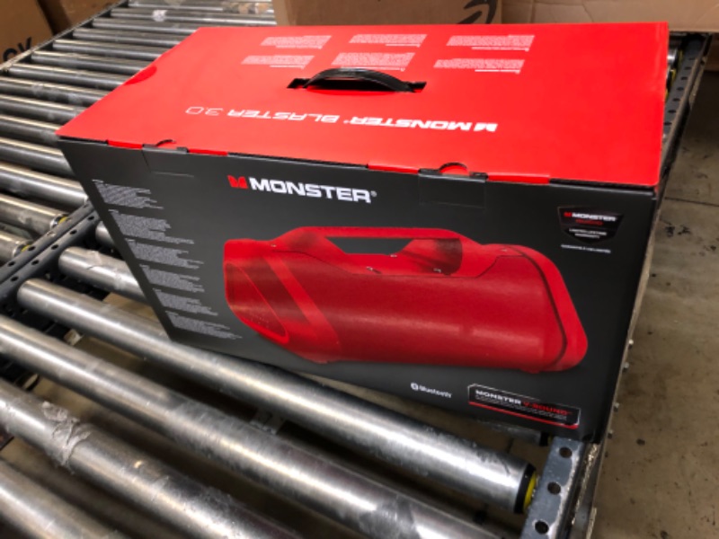 Photo 3 of Monster Blaster 3.0 Portable Speaker, 120W Wireless Bluetooth Speaker, IPX5 Rechargeable Waterproof Bluetooth Speaker with USB Charge Out & Aux Input Red Blaster 3.0 - sealed 