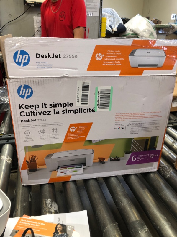 Photo 1 of HP DeskJet 2755e Wireless Color All-in-One Printer with bonus 6 months Instant Ink (26K67A), white