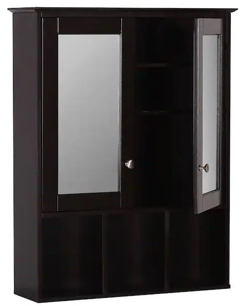 Photo 1 of 23.6 in. W Oversized Bathroom Medicine Cabinet Wall Mounted Storage with Mirrors and Adjustable Shelves, Espresso
