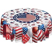 Photo 1 of  American Flag Tablecloth Round Lace Eage Table Cover Washable for Home Kitchen Dining Picnic Party 60 X 60 Inches