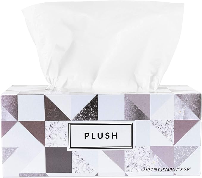 Photo 1 of Plush Facial Tissues 230 Per Box Size 7" X 6.9" 2 Ply,Soft, Smooth, Great for Bathroom, Office