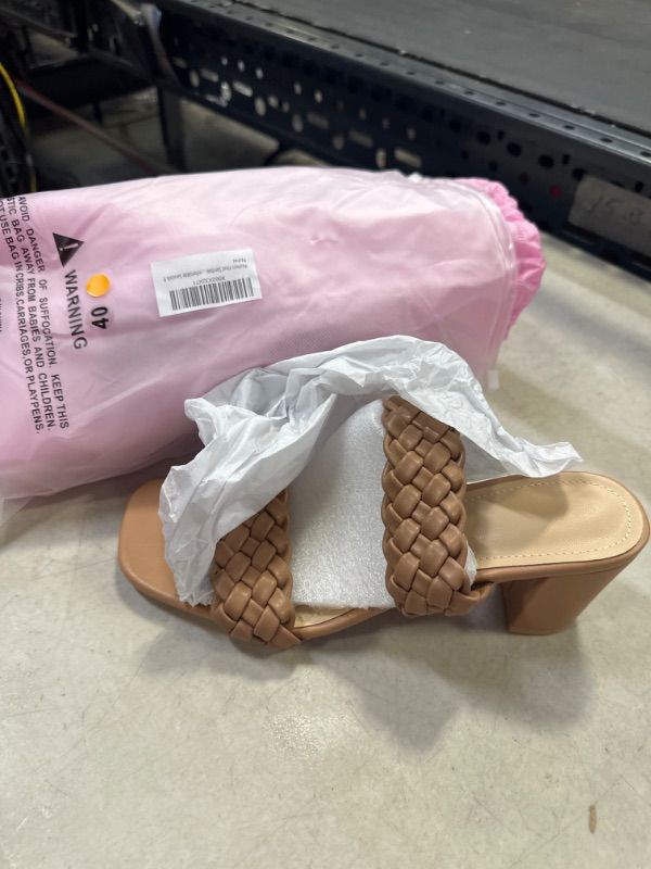 Photo 1 of Size 41--Women Heels Sandals Woven Chunky Heels Braided Nude Square Toes Leather Comfortable Strappy Dress Casual Pumps Mules Sandals 9 3 Inch Heels/Nude