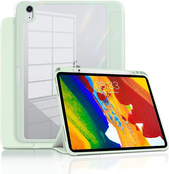 Photo 1 of iPad 10 Case, iPad 10th Generation Case for 10.9 Inch 2022 Model, Auto Wake/Sleep Cover, Protective Cover with Pencil Holder, Clear Transparent Back Shell, Smart Trifold Stand (Burgeen)