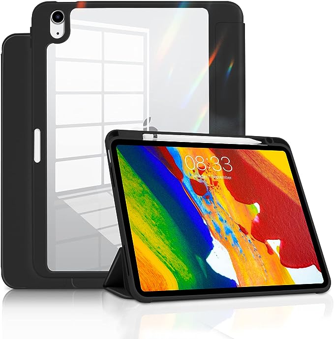 Photo 1 of iPad 10 Case, iPad 10th Generation Case for 10.9 Inch 2022 Model, Auto Wake/Sleep Cover, Protective Cover with Pencil Holder, Clear Transparent Back Shell, Smart Trifold Stand (Black)